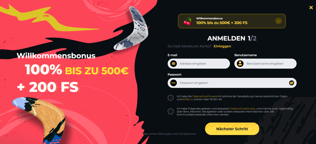 Boomerang Casino Registrierung